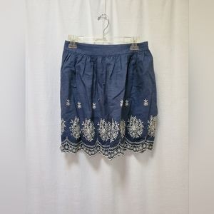 Blue White Embroidered Scalloped Mini Skirt